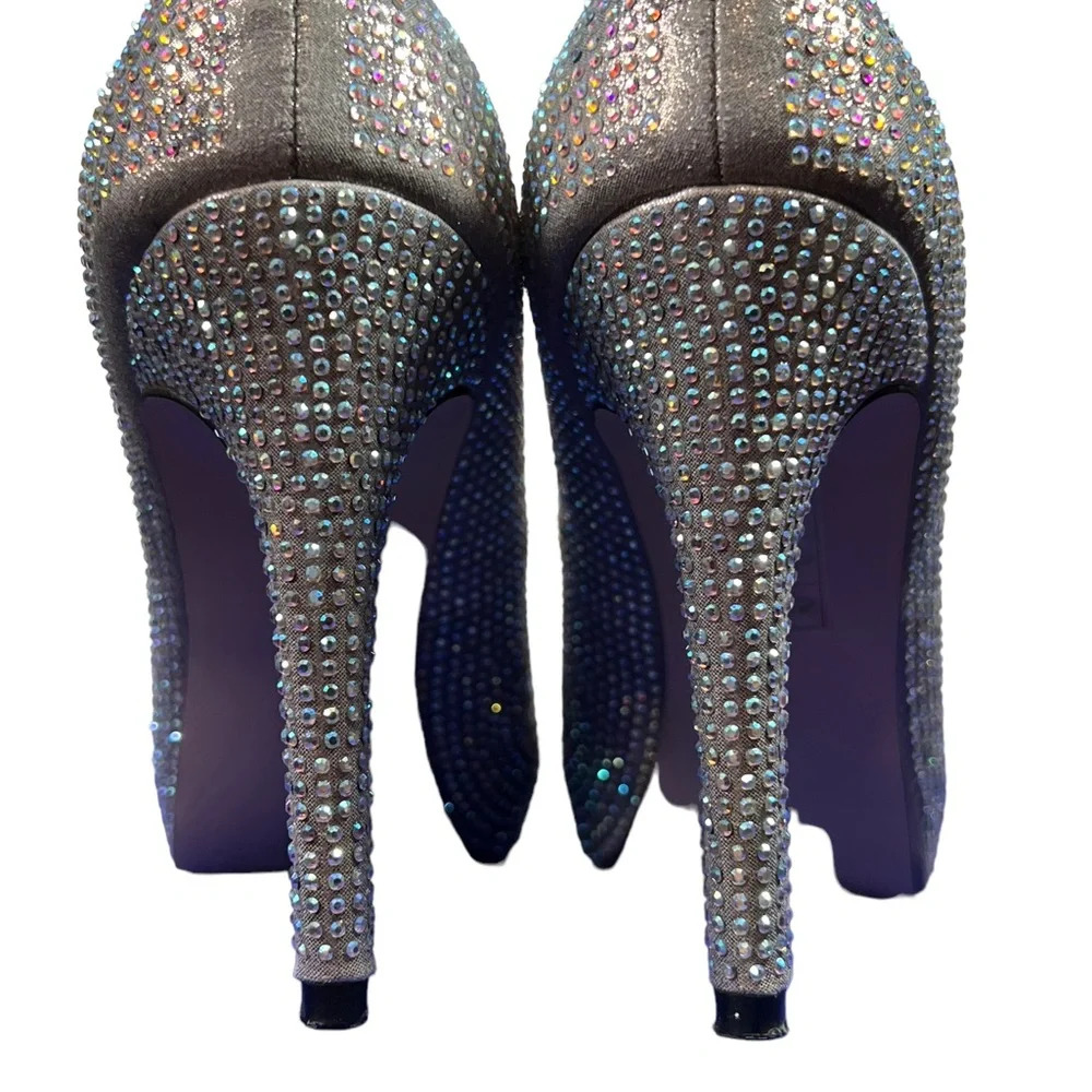 Carvela Kurt Geiger Silver Metallic Lovebird Crystal-embellished Satin Stilettos - Picture 9 of 10